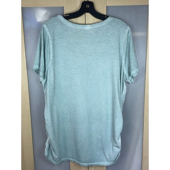 Lane Bryant Summer Top Crochet Shoulder  Ruched White Mint Green Size 14/16 - Picture 5 of 5